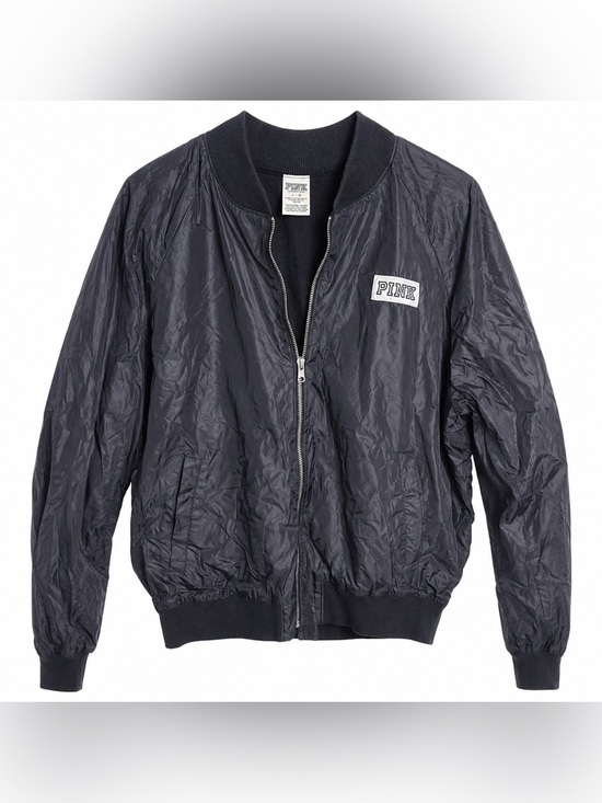 PINK Victoria's Secret Jackets & Blazers - PINK Victoria’s Secret Black Bomber Jacket Large Y2K Spell Out Logo